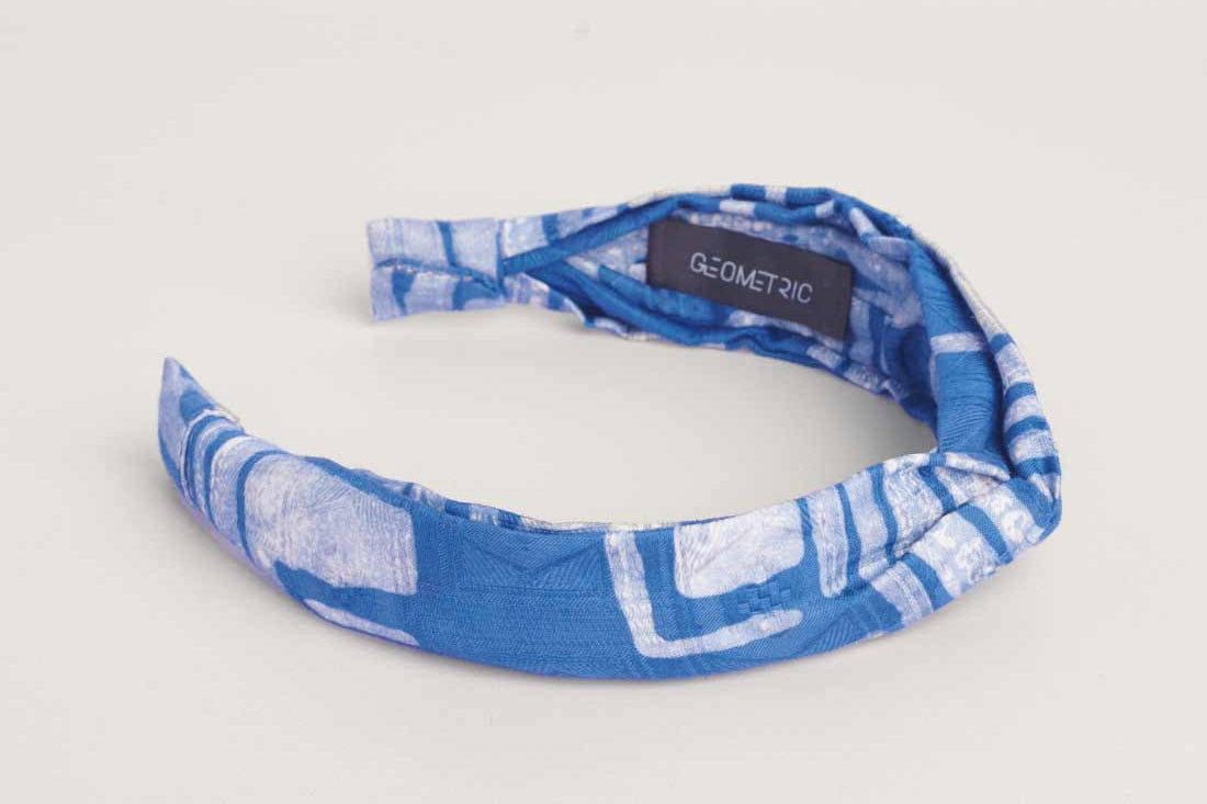 Blue hand-dyed batik Coco print headband by GEOMETRIC.