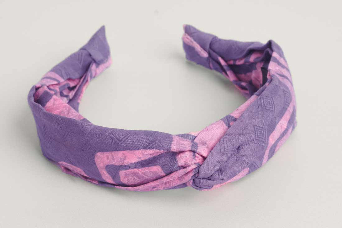 Pink and purple hand-dyed Coco batik print headband by GEOMETRIC.