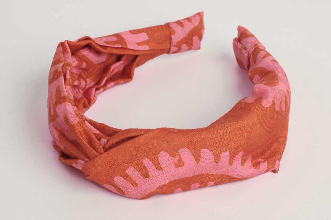 Red hand-dyed batik Shea Shell print headband by GEOMETRIC.