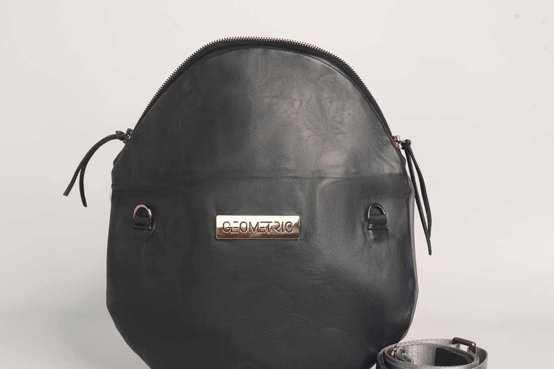 Charcoal leather Crescent cross-body bag by Geometric.