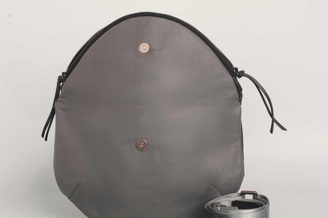 Charcoal leather Crescent cross-body bag by Geometric.
