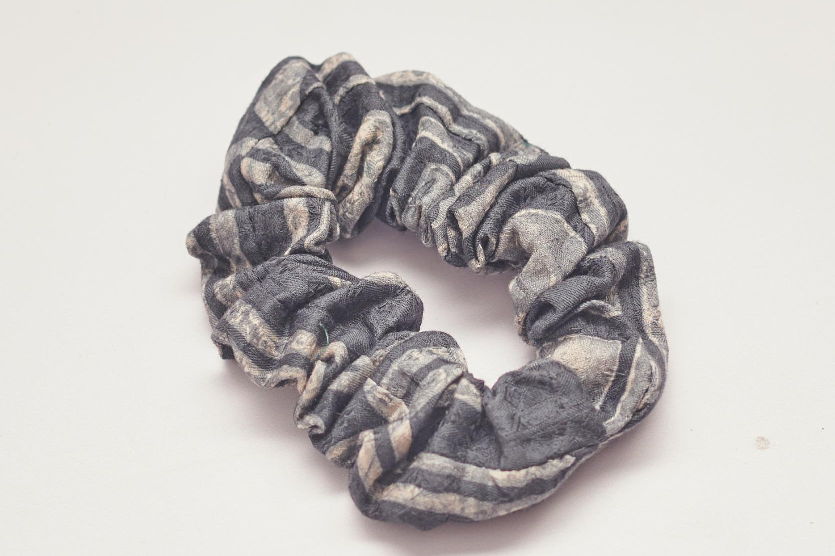 Charcoal hand-dyed batik print scrunchie by GEOMETRIC.