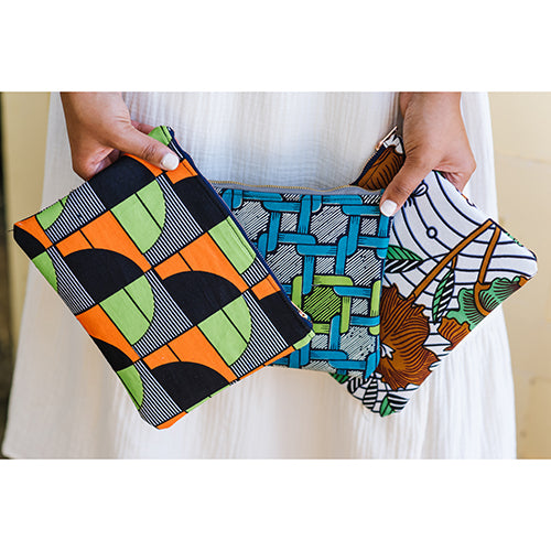 Set of three batik print Zipper Clutch bags by GEOMETRIC.