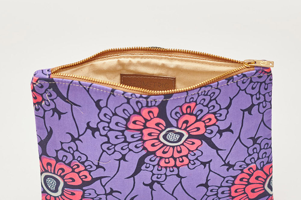 Purple and pink floral batik Zipper Clutch by GEOMETRIC.