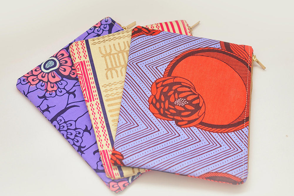 Set of three hand-dyed Zipper Clutch bags by GEOMETRIC.