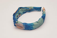 Blue hand-dyed batik Brushstrokes print headband by GEOMETRIC.