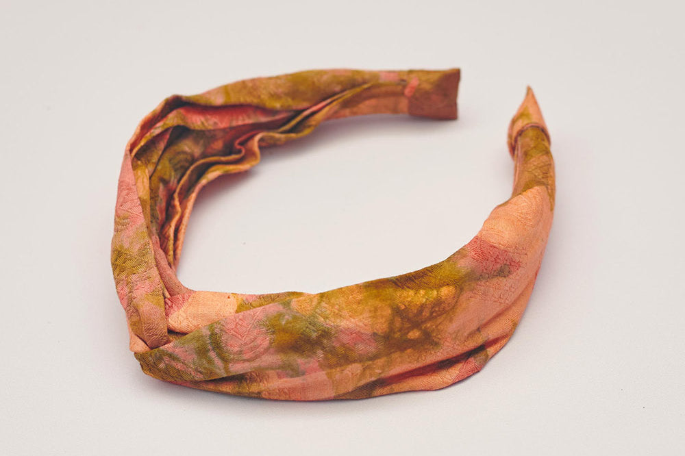 Orange hand-dyed batik Birds of Paradise print headband by GEOMETRIC.