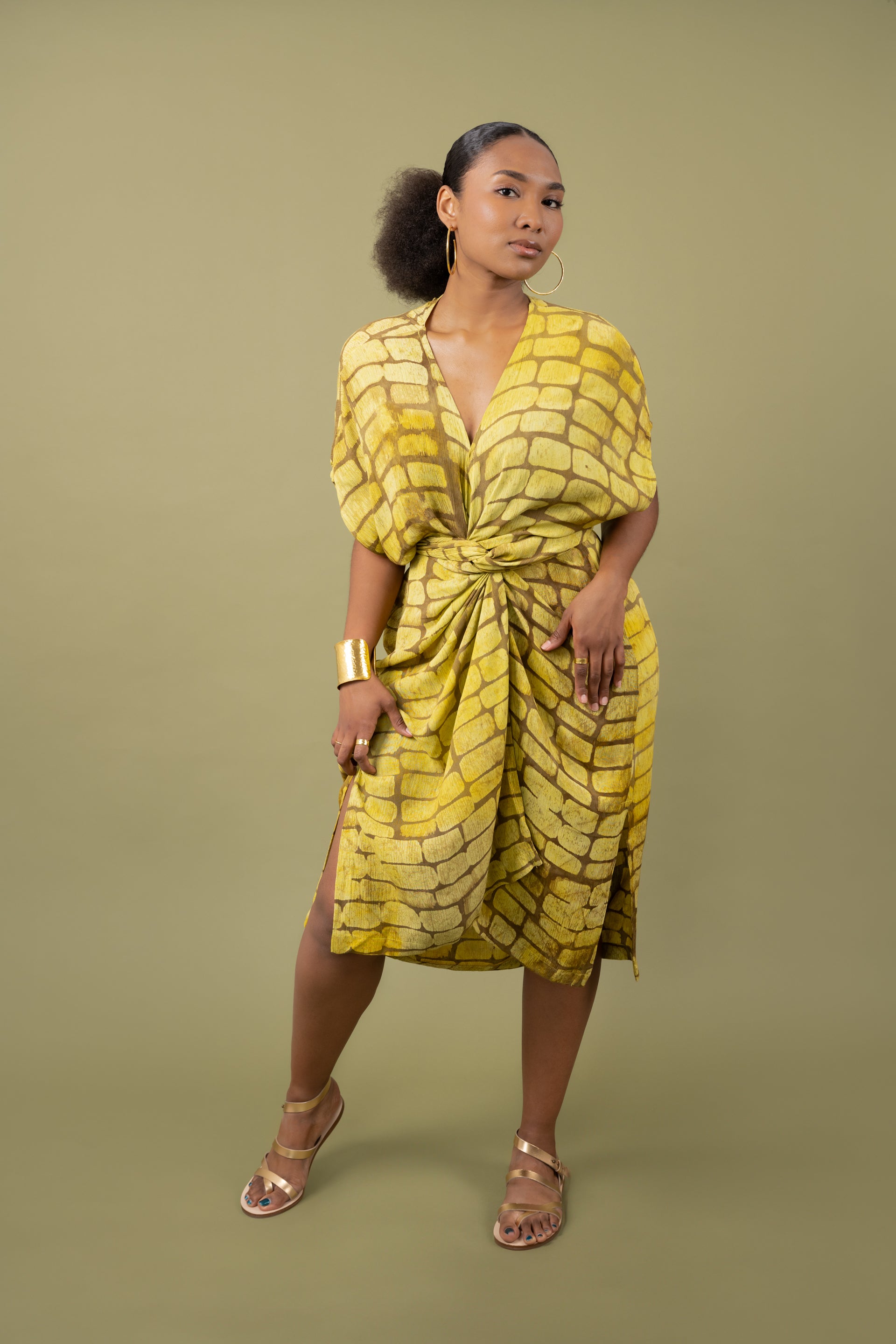 GEOMETRIC | Hand Dyed Yellow Techno Wrap Dress GEOMETRIC | Hand Dyed Yellow Techno Wrap Dress