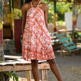 Tiered A-line Mini Dress - Coral Terracotta