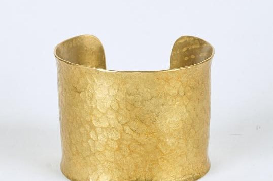 Hammered brass Odeshi cuff bracelet by GEOMETRIC. 