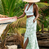 Halter Top - Coral Print in Sea Glass