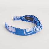 Blue hand-dyed batik Coco print headband by GEOMETRIC. 
