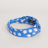 Blue hand-dyed polka dot batik print headband by GEOMETRIC. 