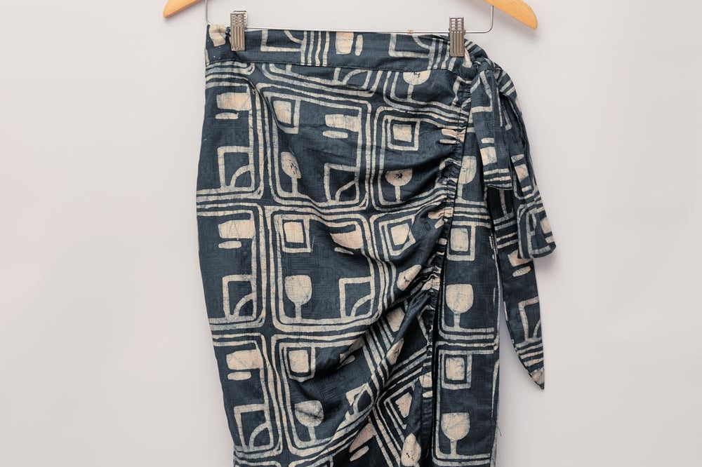 Charcoal hand-dyed Coco batik print Wrap Skirt by GEOMETRIC. 
