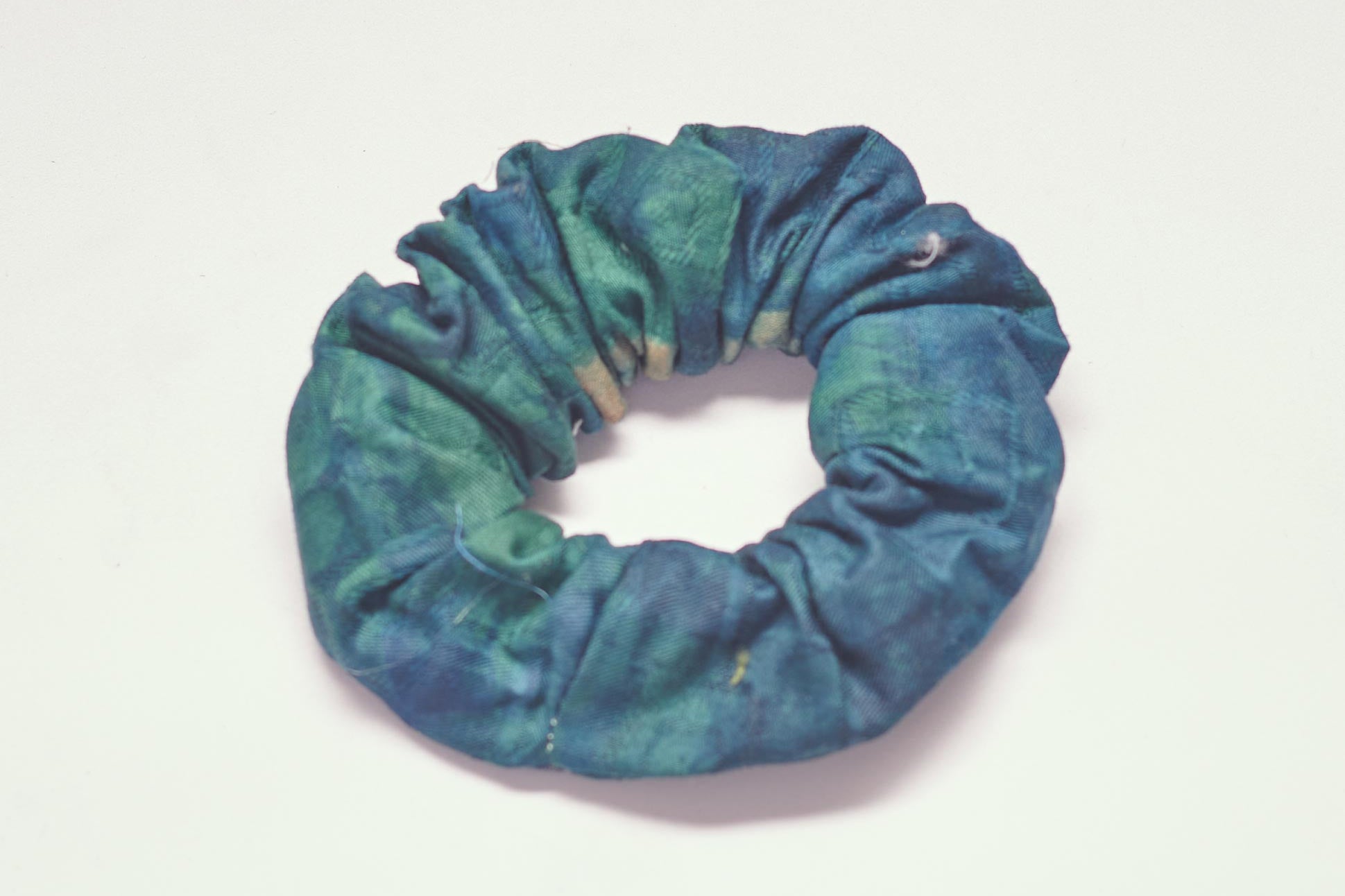 Blue hand-dyed batik Brushstrokes print scrunchie by GEOMETRIC. 