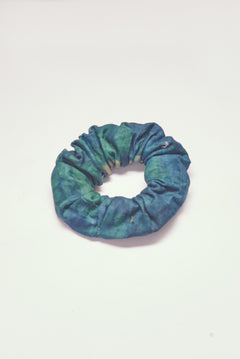 Blue hand-dyed batik Brushstrokes print scrunchie by GEOMETRIC. 