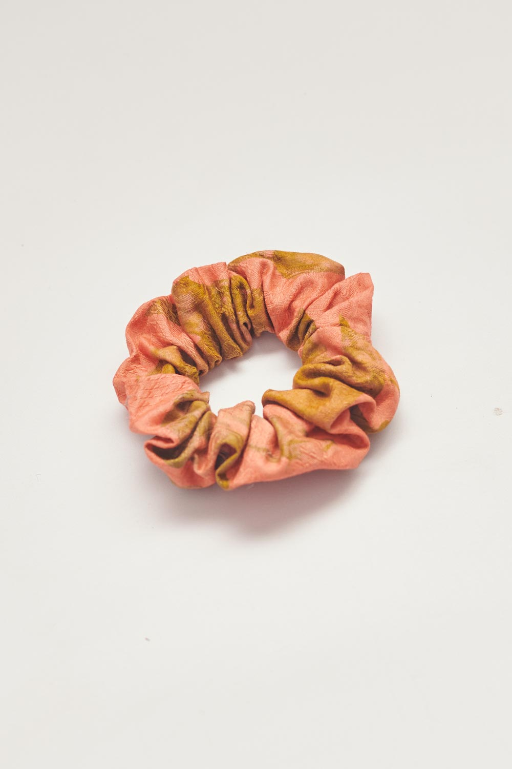 Orange hand-dyed batik Birds of Paradise scrunchie by GEOMETRIC.