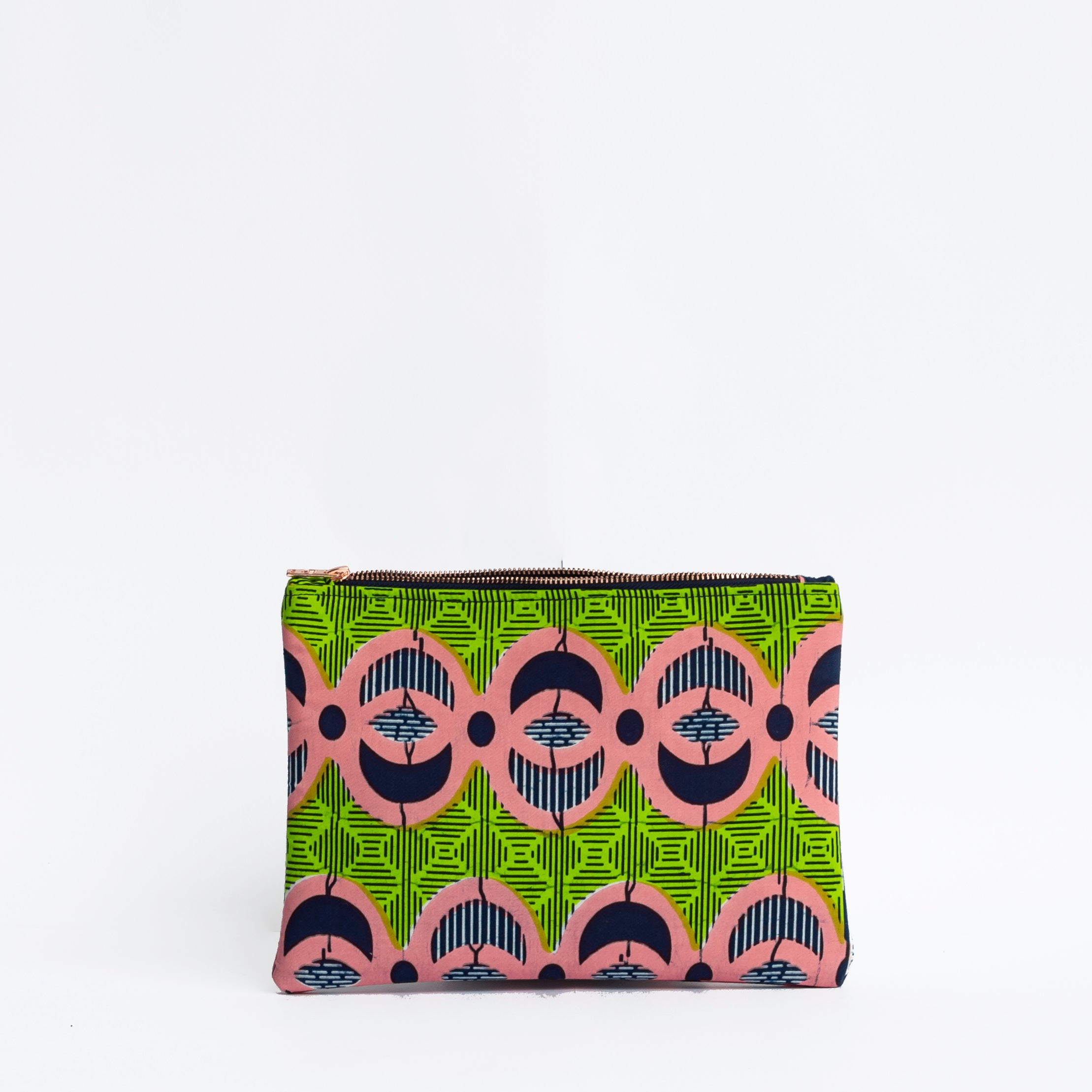 Bold green, pink and navy Zipper Clutch bag by GEOMETRIC. 