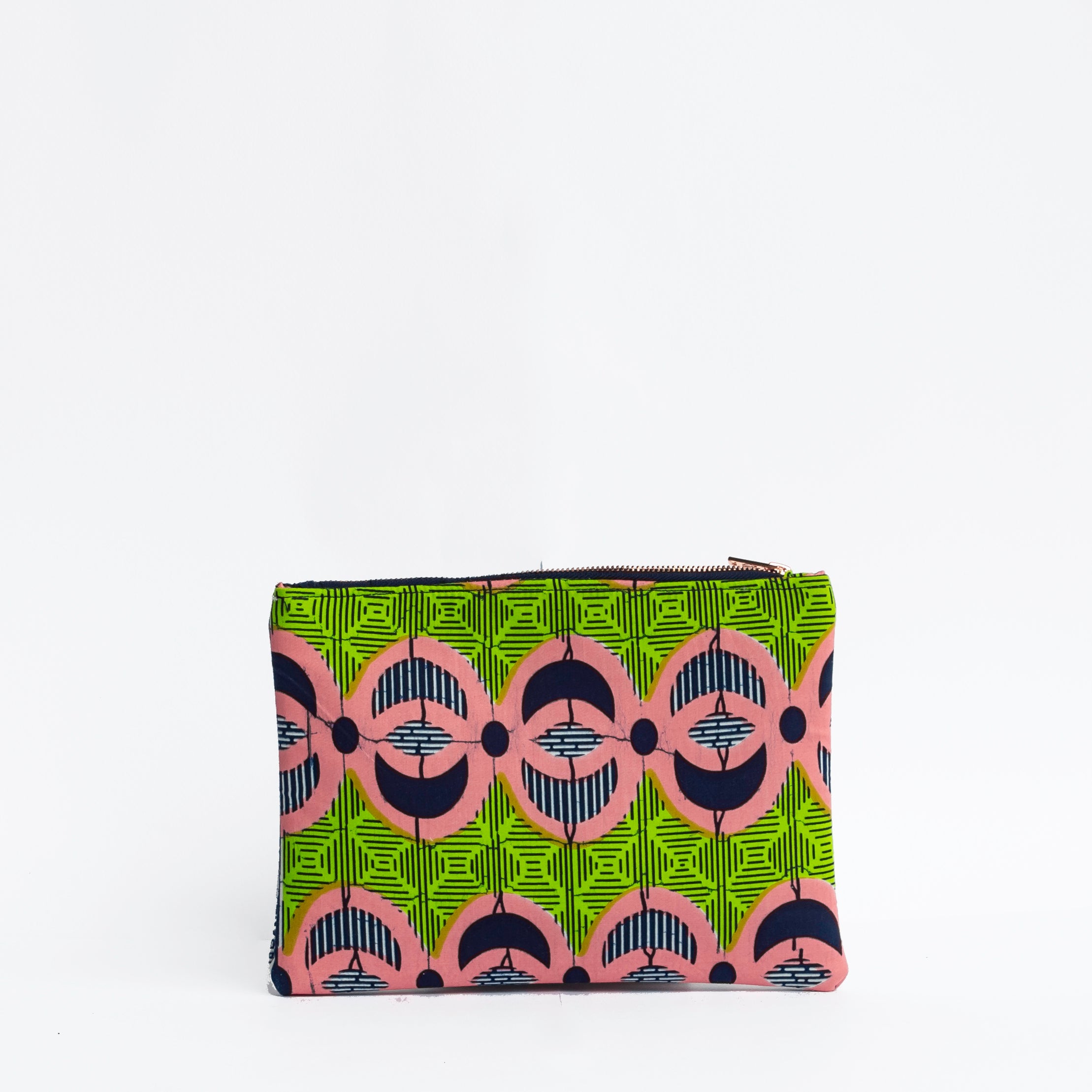 Bold green, pink and navy Zipper Clutch bag by GEOMETRIC. 