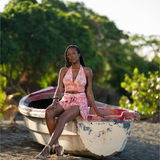 Halter Top - Coral Print in Terracotta
