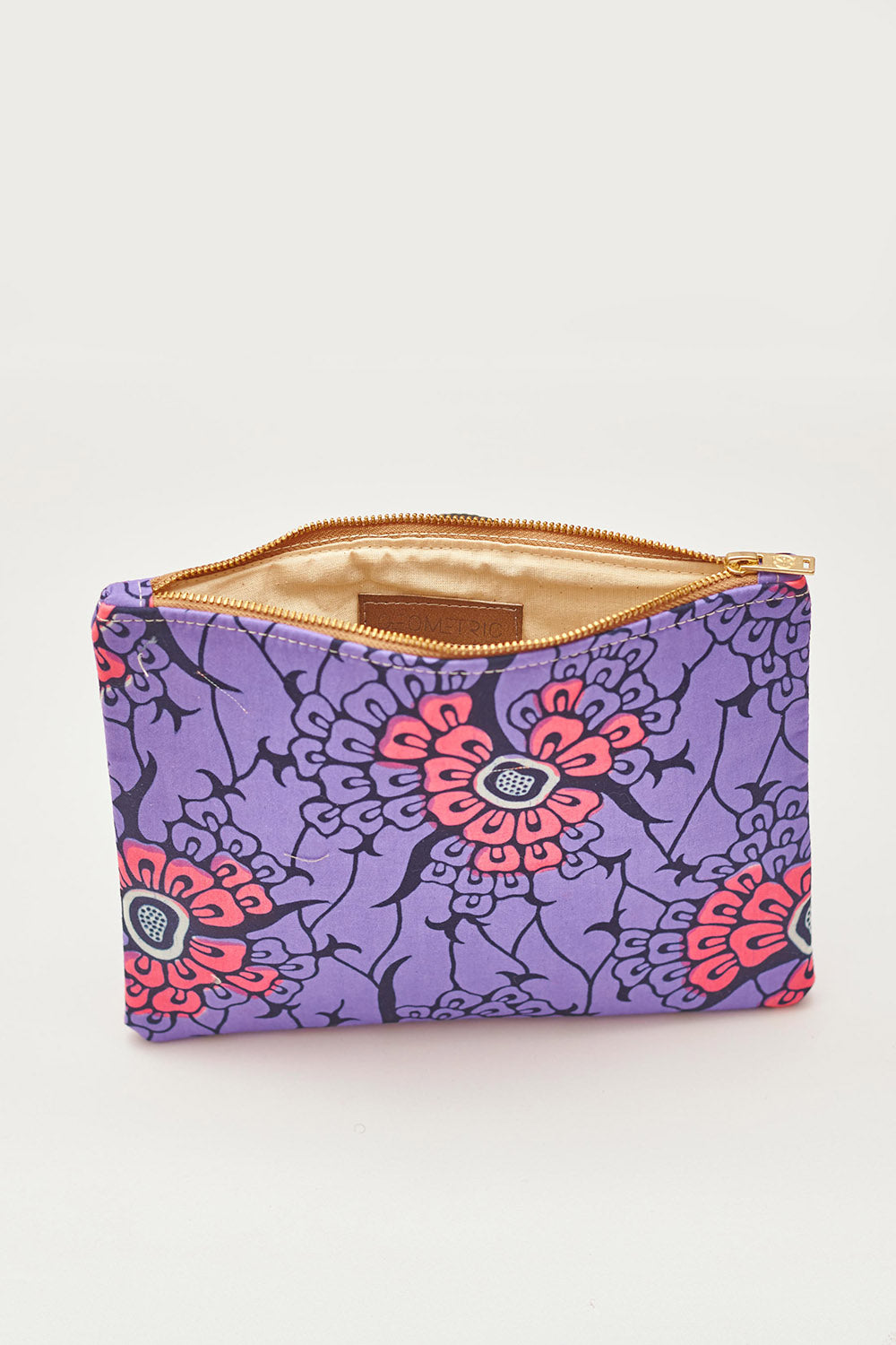 Purple and pink floral batik Zipper Clutch by GEOMETRIC. 