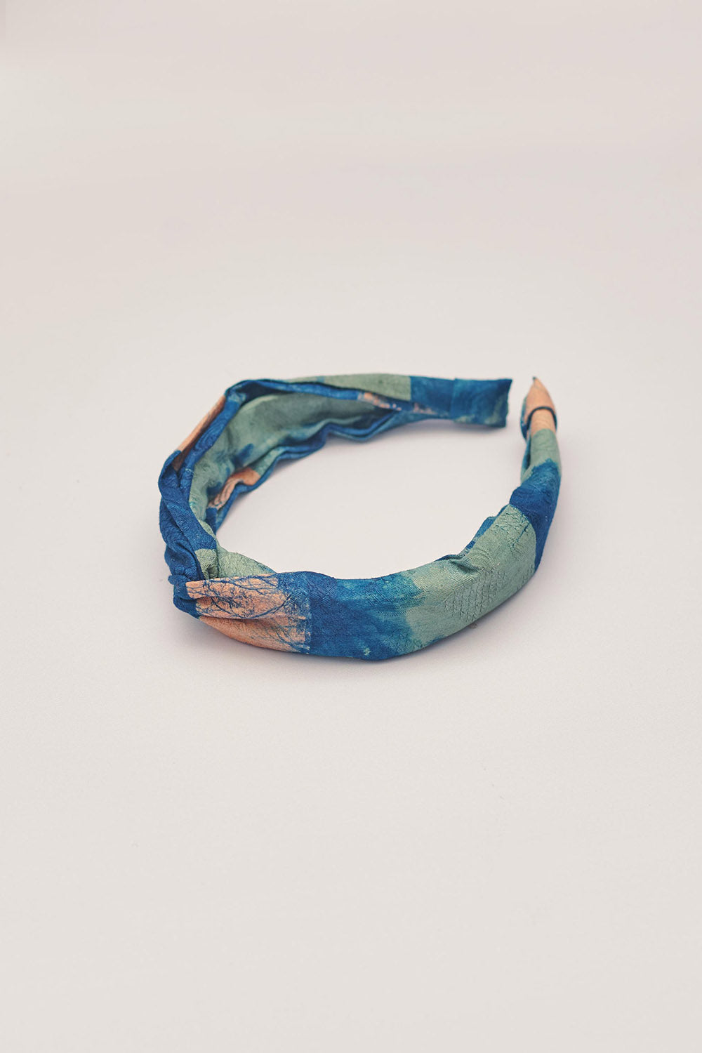 Blue hand-dyed batik Brushstrokes print headband by GEOMETRIC. 