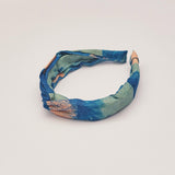 Blue hand-dyed batik Brushstrokes print headband by GEOMETRIC. 