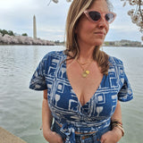 Short Sleeve Wrap Top - Coco Blue